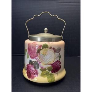Vintage English Rose Ceramic Biscuit Jar – Cottage Chic Kitchen Canister